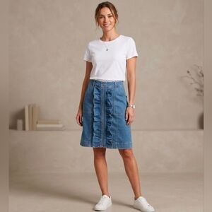 A-line Denim Ruffle Skirt With Front Zipper - Size 12